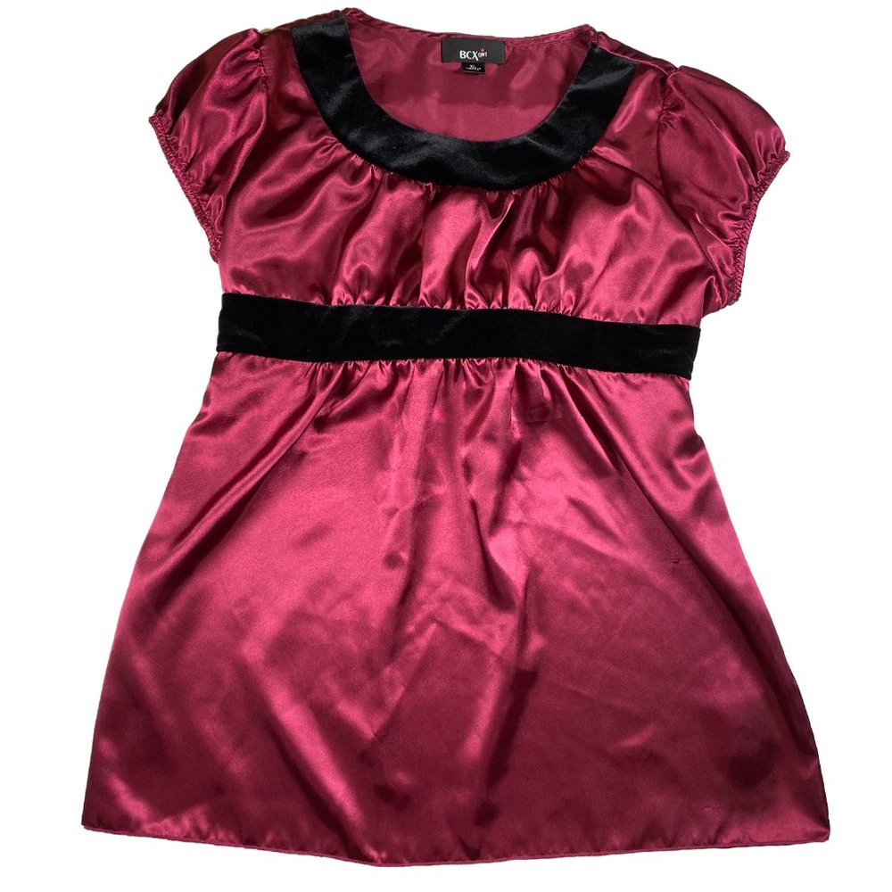 4/$12 💥♻ BCX Girls Maroon/Black Velvet Tie-Back Blouse Top | Size XL | 427